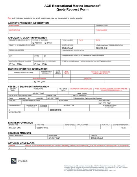 Ace Recreational Marine Insurance Quote Request Form Ace Recreational Marine Insurance Quote Request Form
