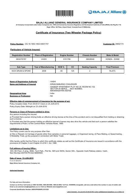 Bajaj Allianz Motor Insurance Premium Receipt Infoupdate Org Bajaj Allianz Motor Insurance Premium Receipt Infoupdate Org