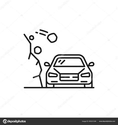 Car Damage In Rock Fall Line Icon Car Collision Vehicle Damage In