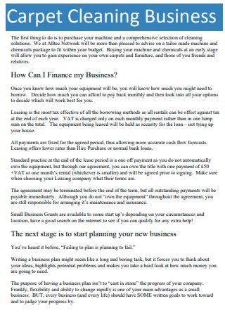 Carpet Cleaning Business Plan