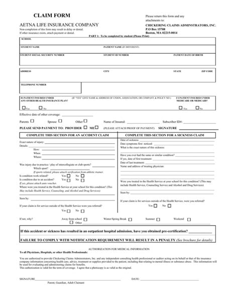 Claim Form Aetna Life Insurance Company Claim Form Aetna Life Insurance Company