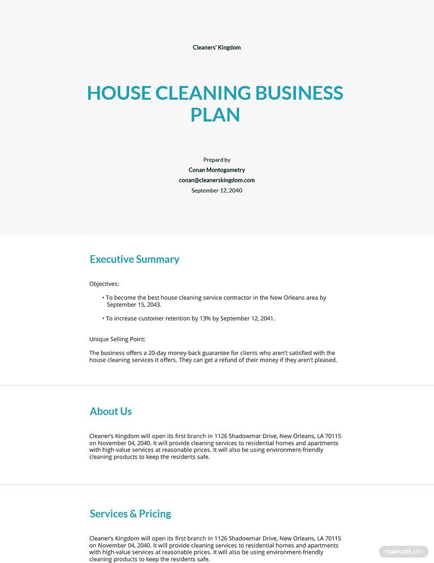 Cleaning Business Plan Template Printable And Enjoyable Learning