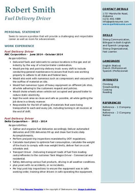 Download Free Fuel Delivery Driver Resume Docx Word Template On Download Free Fuel Delivery Driver Resume Docx Word Template On
