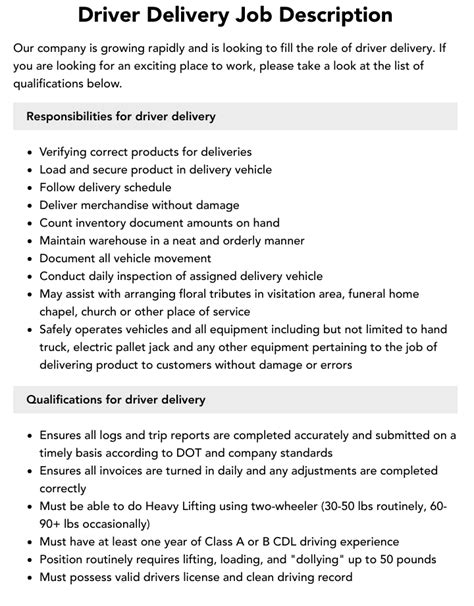 Driver Delivery Job Description Velvet Jobs Driver Delivery Job Description Velvet Jobs