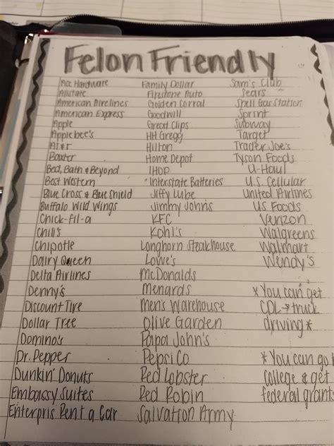 Felony Friendly Companies R Probation
