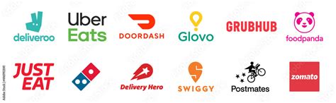 Food Delivery Service Logos Company Deliveroo Uber Eats Doordash Food Delivery Service Logos Company Deliveroo Uber Eats Doordash