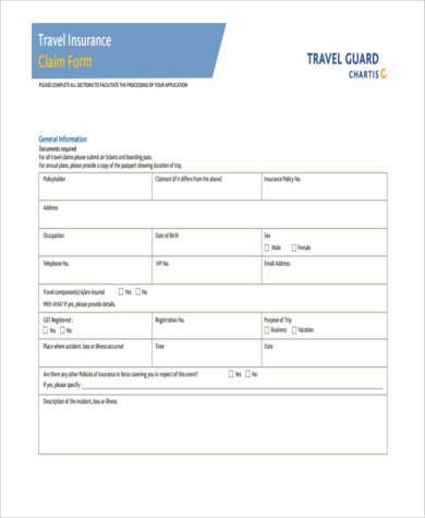 Free 8 Sample Travel Insurance Claim Forms In Pdf Ms Word Excel Free 8 Sample Travel Insurance Claim Forms In Pdf Ms Word Excel