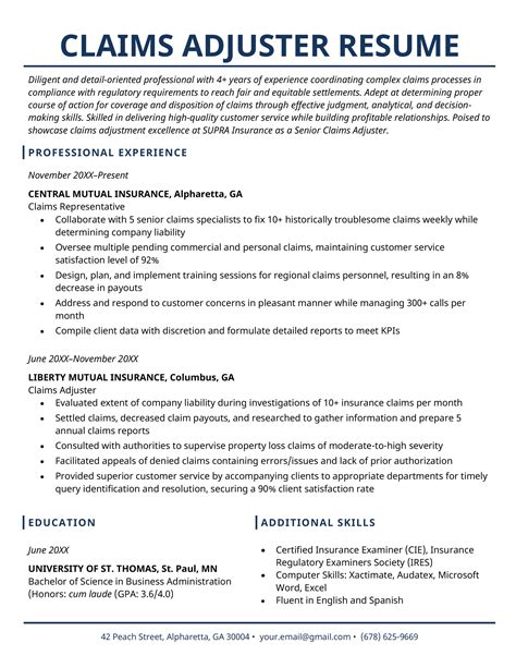 Insurance Claims Adjuster Resume Example Insurance Claims Adjuster Resume Example