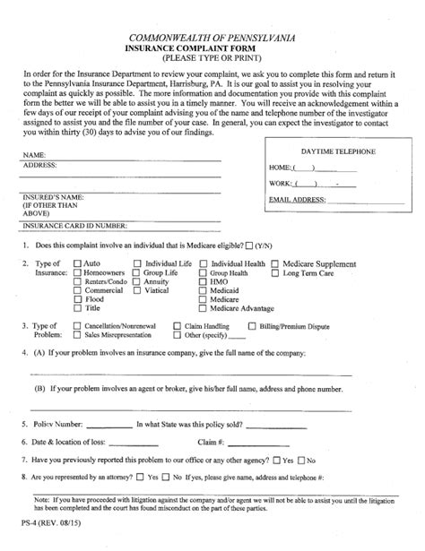 Insurance Commissioner Complaint