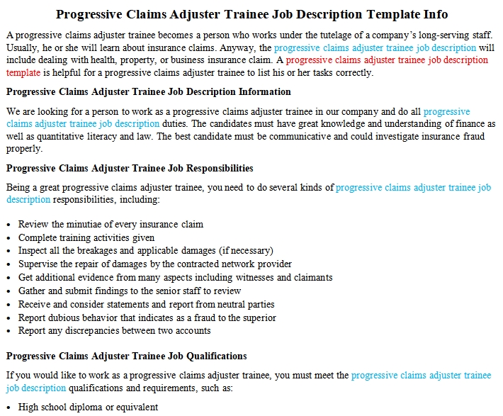 Job Descriptions Progressive Claims Adjuster Trainee Job Descriptions Progressive Claims Adjuster Trainee