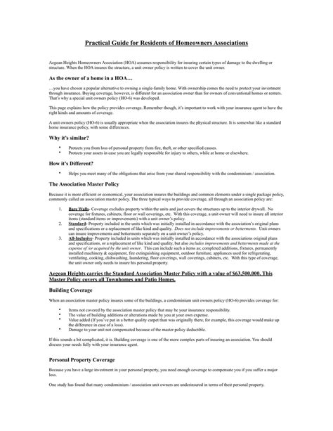 Master Insurance Policy For Homeowners Association Conventional Full