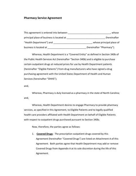Pharmacy Service Agreement Pharmacy Service Agreement