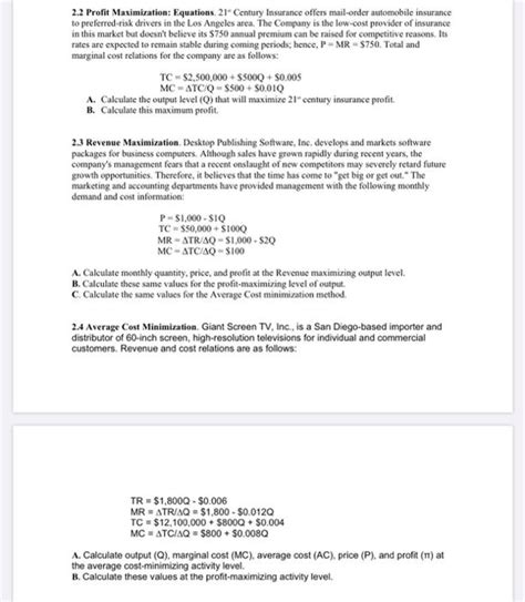 Solved 2 2 Profit Maximization Equations 21 Century Chegg Com Solved 2 2 Profit Maximization Equations 21 Century Chegg Com