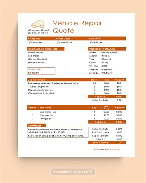 Vehicle Repair Quote Template Brn 220915 Quote Templates Vehicle Repair Quote Template Brn 220915 Quote Templates