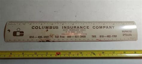 Vintage Columbus Ohio Insurance Company Advertising Metal Ruler 27 42